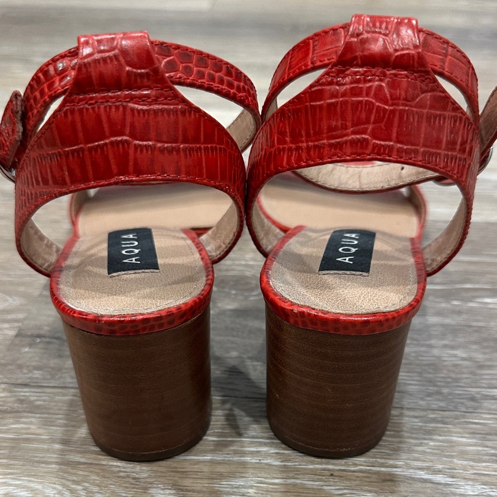 Aqua Red Croc-Patterned Heels - Picture 4 of 14